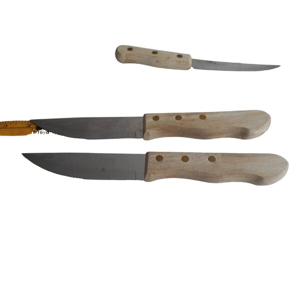Lot 3 Vintage 4.5" Blade 2 Dansk 1 Old Homestead Steak Knives Wood Handles - Picture 2 of 10